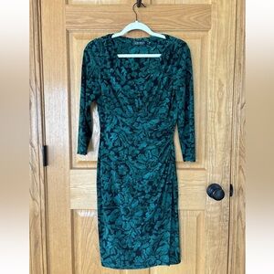 Lauren Ralph Lauren Women 6 Dress Faux Wrap Green Black Evening Slinky Event